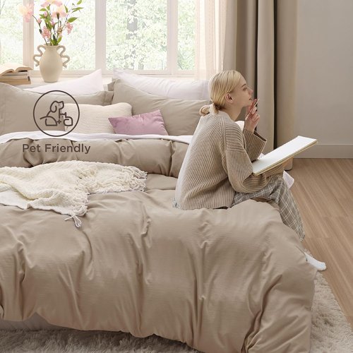 Bedsure Twin Duvet Cover Set - Light Brown Extra Soft Prewashed Polyester Bedding, 2 Pieces with Zipper Closure