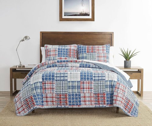 Nautica - Twin Quilt Set, All Season Cotton Home Bedding, Dorm Room Essentials (Raeford Blue, Twin)