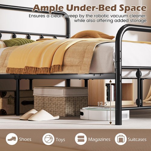 Giantex Metal Platform Bed Frame Queen Size, Victorian Style Queen Platform Bed with Headboard & Footboard, Heavy Duty Mattress Foundation, 1100 lbs Capacity, No Box Spring Needed, Noise-Free, Black