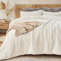 Sasttie Queen Comforter Set 3 Pieces - Super Soft Fleece Comforters Queen Size, 1 Luxury Warm Fuzzy Marshmallow Comforter with 2 Pillow Cases, Faux Fur Down Alternative Bedding Set, Cream White