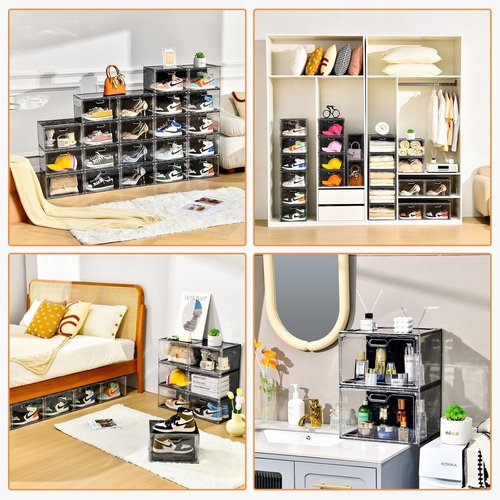 Amllas Shoe Storage Organizer - Stackable 8 Pack with Lids | Fits Up to US Size 13 Sneakers (13”x 10.6”x 8.3”)