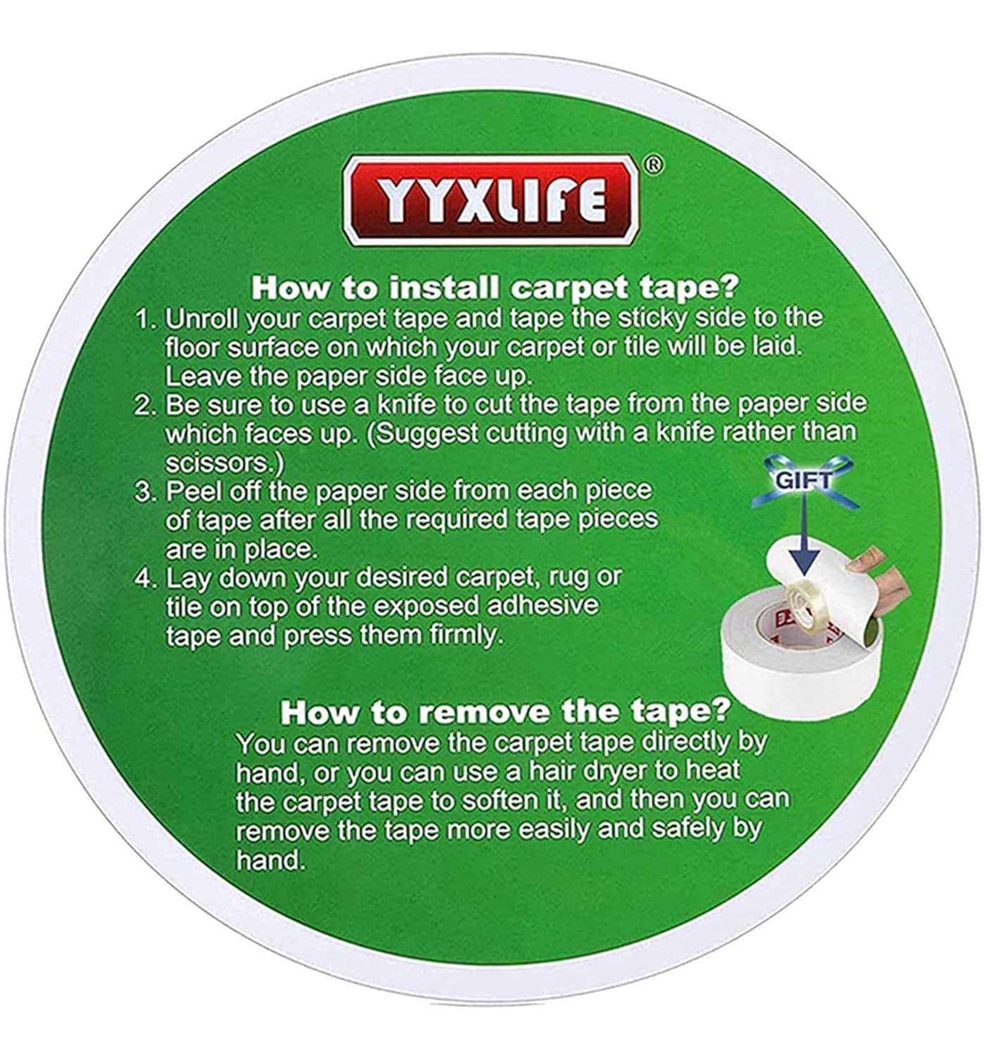 YYXLIFE Double-Sided Rug Tape | Strong Adhesive for Hardwood Floors - Non-Slip, Residue-Free, 2" x 10 Yards, White