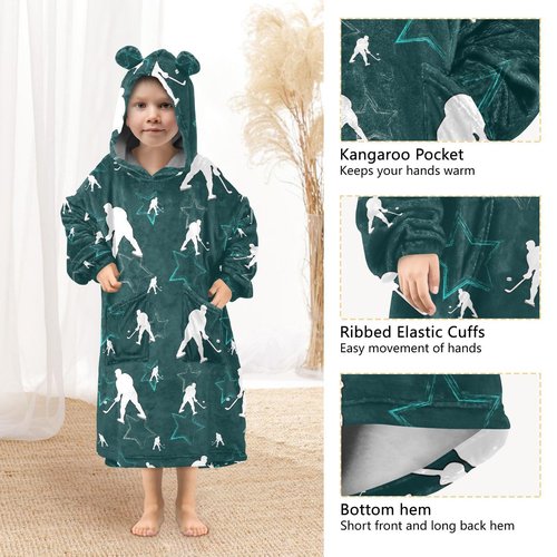Sletend Hockey Players Wearable Blankets for Kids,Hoodie Blankets Sweatshirt Super Soft Warm Cozy Oversized Blanket Hoodie with Pocket,Small
