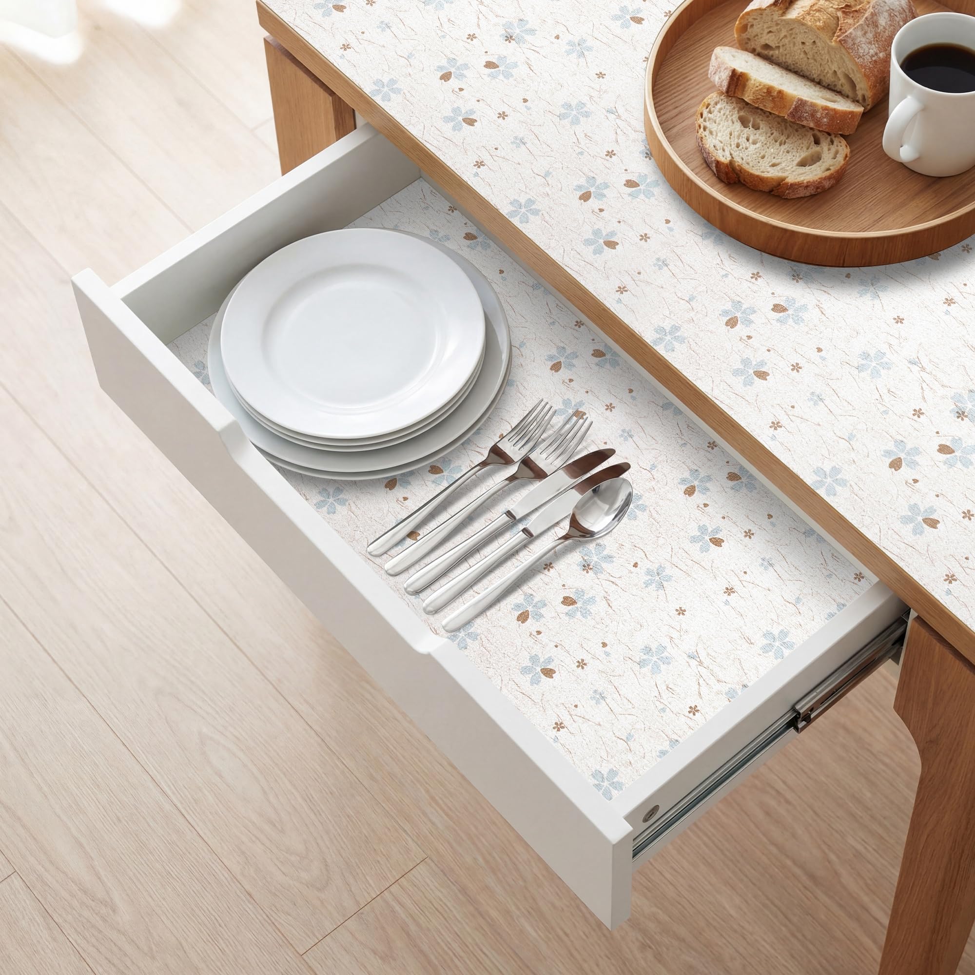 RAY STAR 18X96 Inch Shelf Liner for Kitchen Cabinets, Non-Adhesive Cabinet Liner Washable, PVC Drawer Liner for Dresser Non-Slip Bathroom (Floral)(1 Roll)