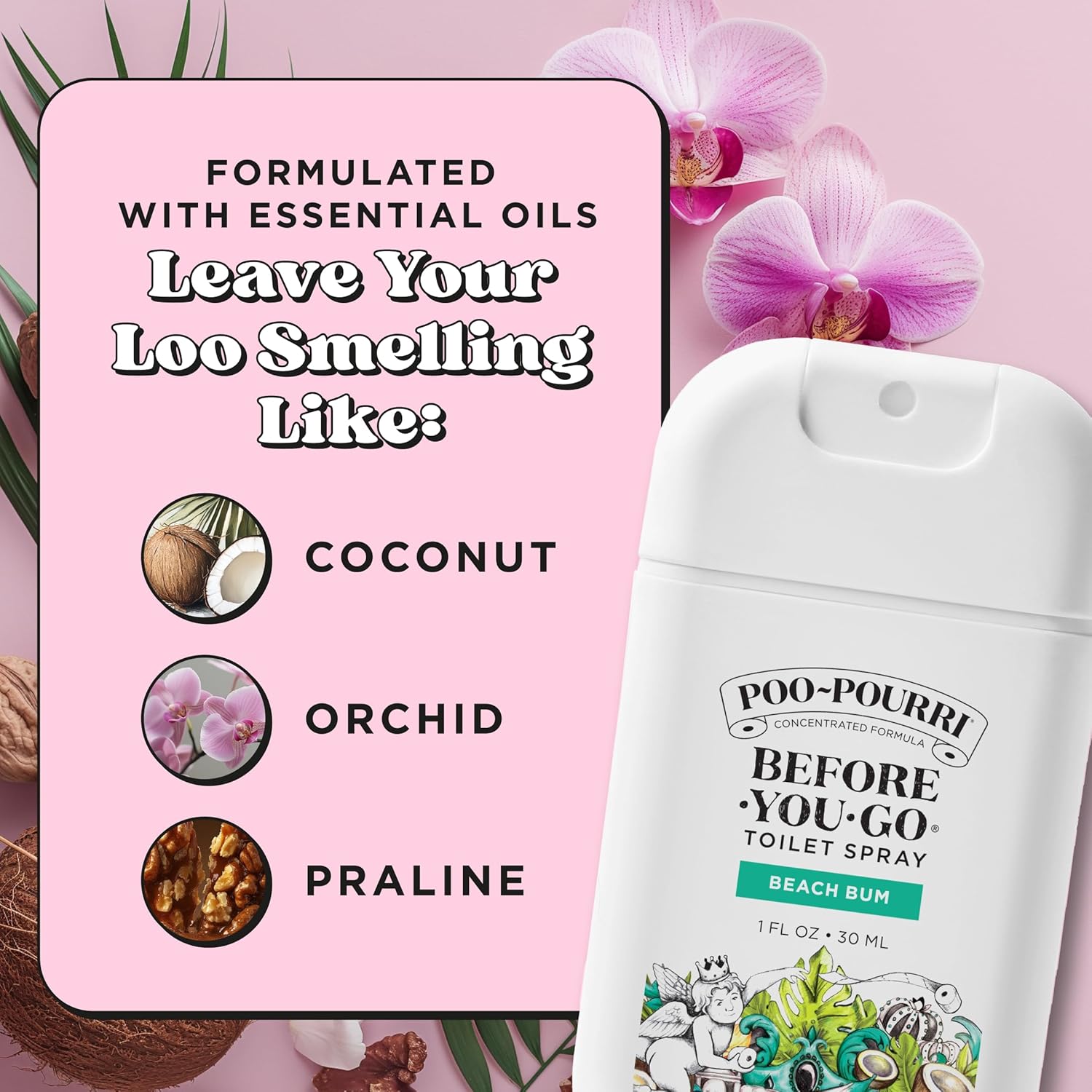 Poo-Pourri Pocket Toilet Spray - Travel Essential for On-The-Go Odor Control | Beach Bum, 1 Fl Oz
