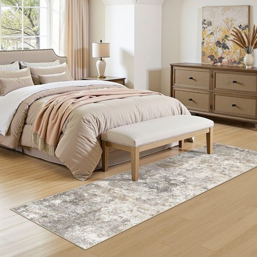 UERMEI 2X6 Washable Runner Rug for Hallway: Soft Neutral Modern Abstract Area Rug - Non-Slip Low Pile Long Throw Indoor Carpet for Kitchen Entryway Kitchen Bedroom Laundry Bathroom - Brown Grey