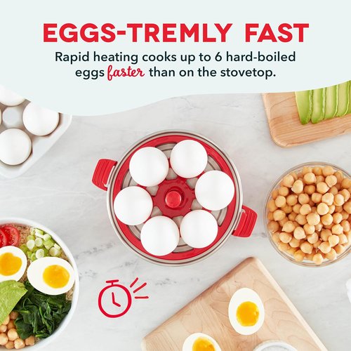 Dash Rapid Egg Cooker | Boil, Poach & Steam Up to 7 Eggs - Includes Measuring Guide & Recipes - Dishwasher Safe - Red