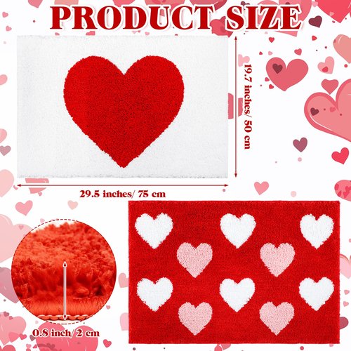 Drydiet Valentines Day Bathroom Rugs Heart Tufted Galentine Day Bathroom Mats Non Slip Absorbent Shower Rug Soft Front Door Mat Washable Bath Decor for Anniversary Home Bedroom, 29.5 x 19.7 Inch