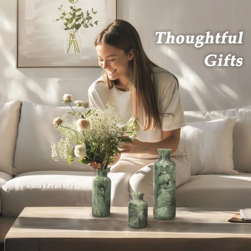 YMXYJM Resin 3 Piece Vase Set, Farmhouse Decor, Home Decorative Vase, Vases for Your Kitchen, Bedroom, Office, Living Room, Bathroom, & Shelf Centerpiece Table Decorations, Green
