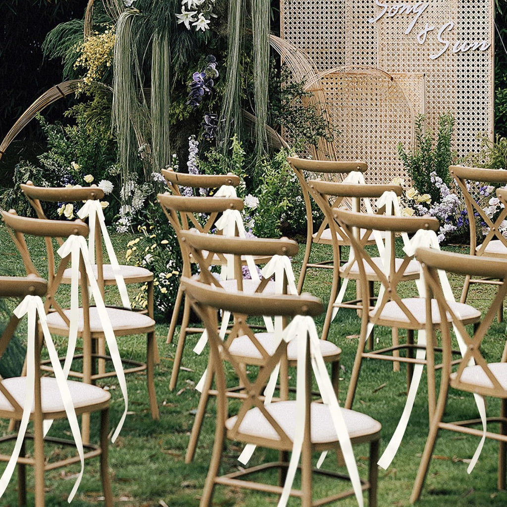 Skiennix 24 Pcs Ivory Ribbon Bows - Elegant Wedding Chair Decorations | Perfect for Bridal Showers & Ceremonies