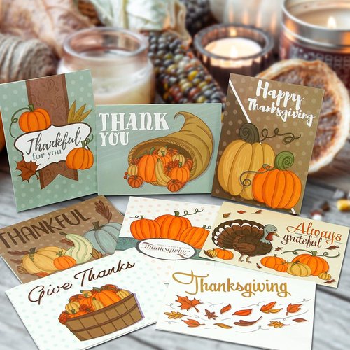 JOYIN 36Pcs Thanksgiving Cards Turkey Thank You Greeting Gift Pumpkin Cards for Fall Autumn Holiday Parties Celebrations, Harvest Wedding Dinner