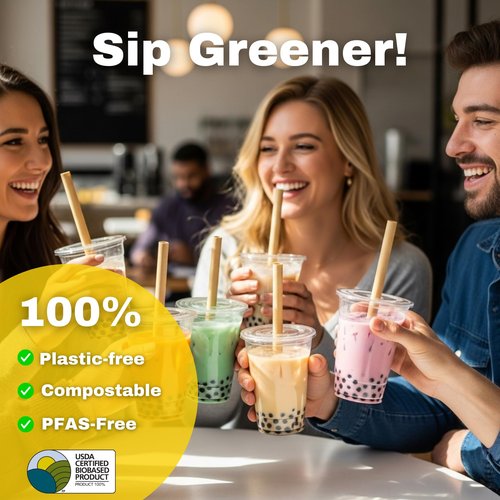 HAY! STRAWS Reed Boba Straws 500PCS | 12mm Extra Wide Natural Plant Stem | Never Soggy PFAS-Free Biodegradable | Ocean-Friendly for Bubble Tea Smoothies
