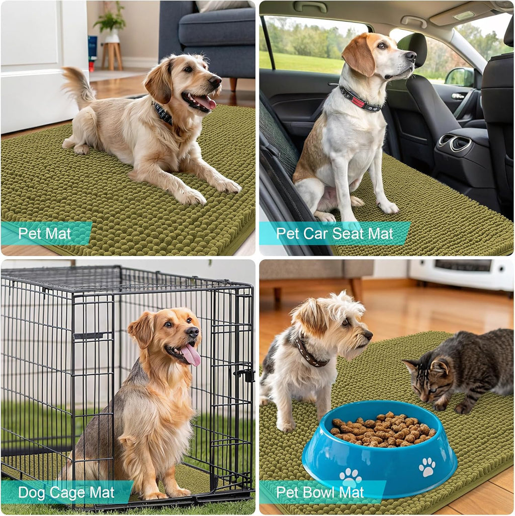OLANLY Dog Door Mat - Absorbent Non-Slip Washable Chenille Mat for Muddy Paws | 47x20, Willow Green
