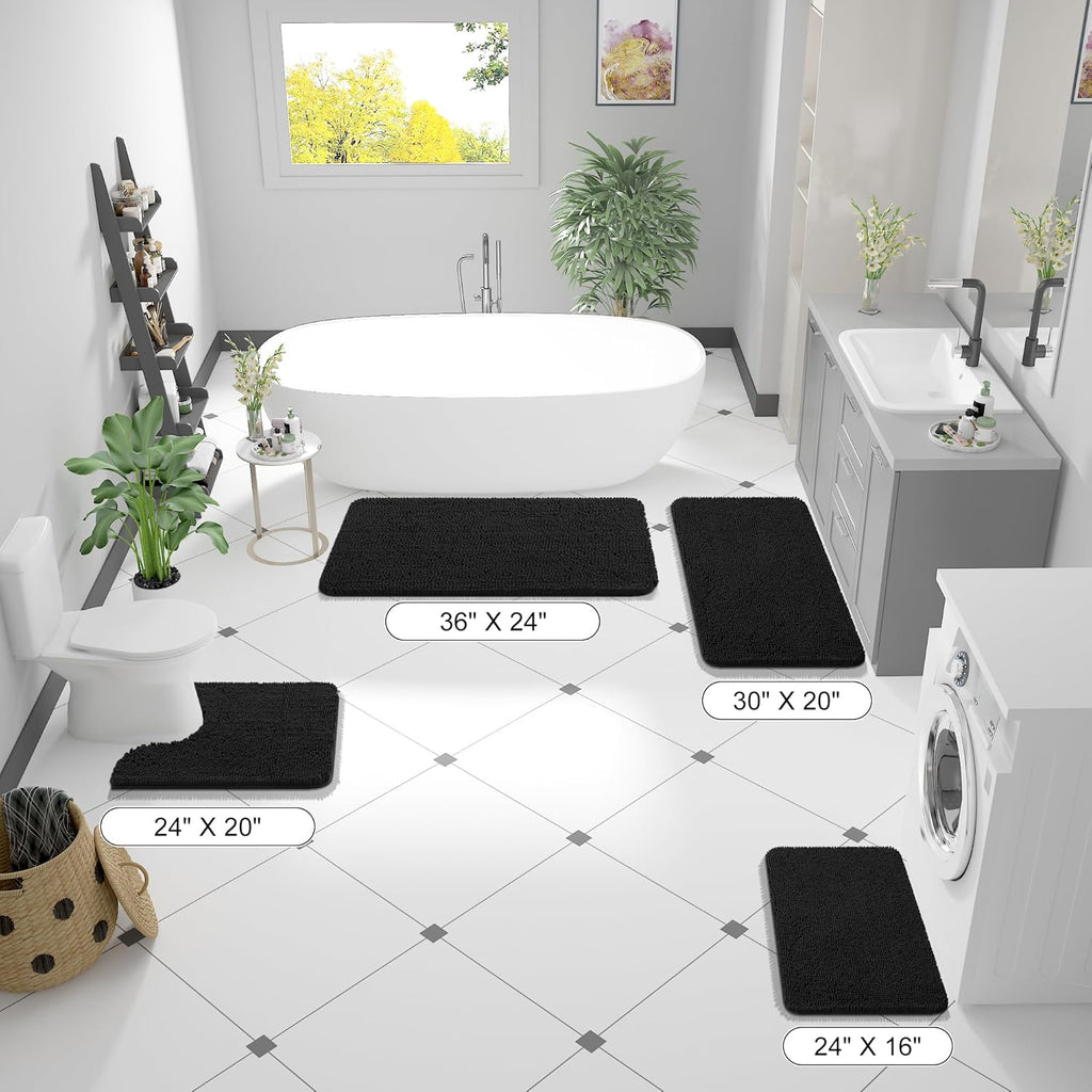 OLANLY Large Bathroom Rugs - Extra Soft Chenille Bath Mats | Quick Dry, Machine Washable, Black 45x27