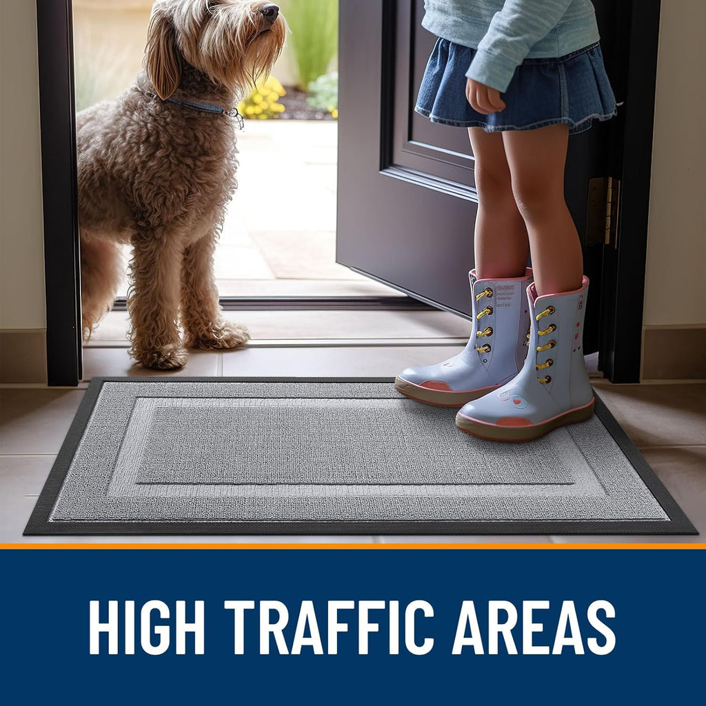 OLANLY Waterproof Front Door Mat - All-Season Indoor/Outdoor Doormat | Sturdy Natural Rubber, 29.5x17, Silver Gray