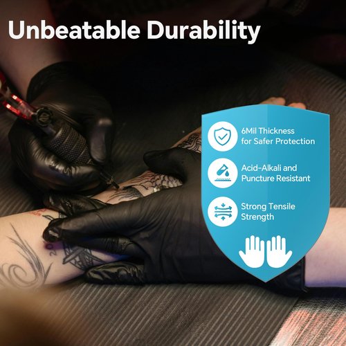 UYKKE Nitrile Gloves Disposable Latex Rubber Cooking Black Gloves Nitrile Gloves Large Black Latex Glove Disposable Latex Cooking Rubber HEAVY DUTY 6 Mil Glove