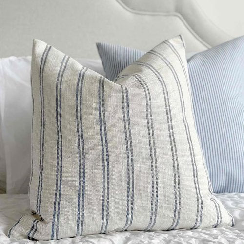 IKATYARN Farmhouse Linen Throw Pillow Cover, Striped Decorative Retro Pillowcase for Sofa Bedroom Pack of 2, 18x18 Inches