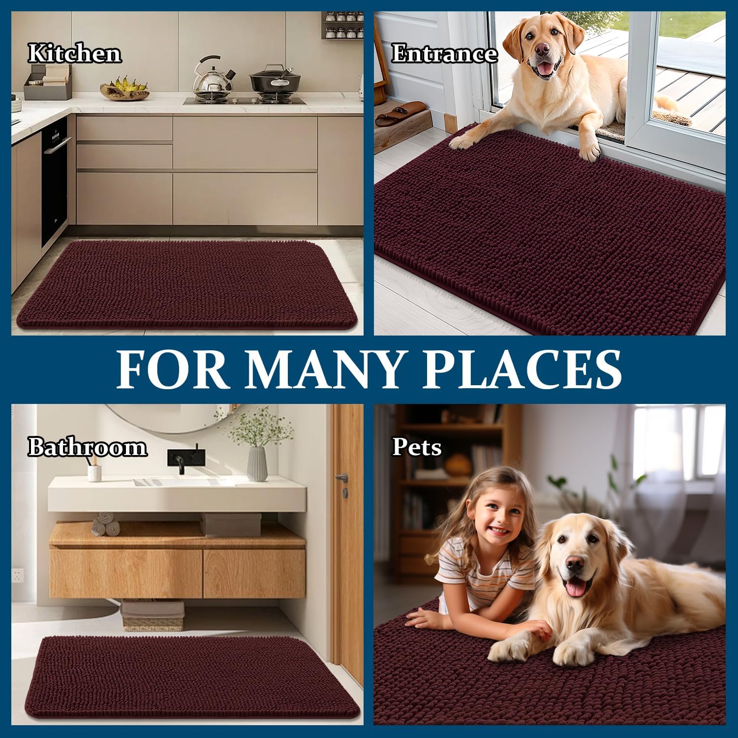 OLANLY Dog Door Mat - Absorbent Non-Slip Washable Doormat for Muddy Paws | 40x32, Quick Dry Chenille, Russet