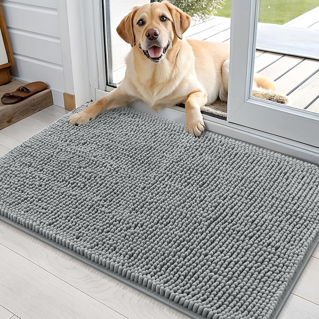OLANLY Dog Door Mat - Absorbent Non-Slip Mud Mat for Dogs | Quick Dry Chenille, 35x24, Grey