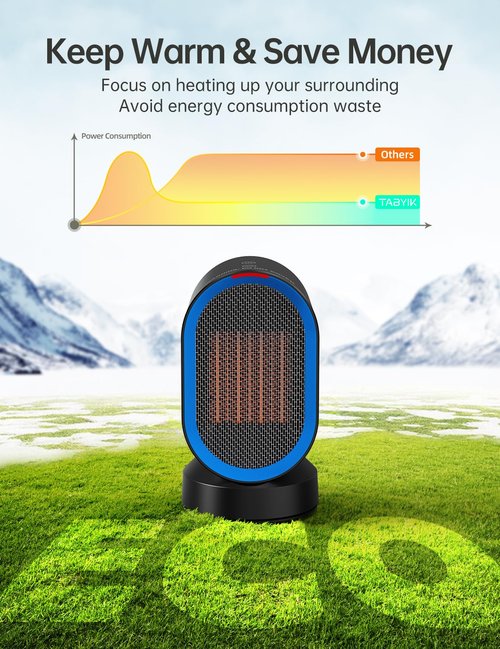TABYIK Space Heater Electric Space Heaters for Indoor Use Small Portable Heater 45° Oscillating Personal Heater for Bedroom Home Office (Black)