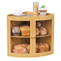Trironsun Bamboo Corner Bread Box for Kitchen Counter with Acrylic Transparent Door Large Capacity Bread Holder Double Layer Bread Storage Container for Homemade Bread (Natural Bamboo)