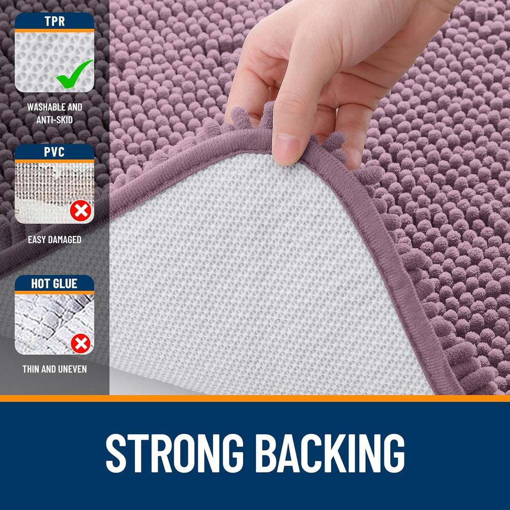 OLANLY Bathroom Runner Rug - Soft Absorbent Chenille with Rubber Backing | Quick Dry, Machine Washable, Deep Plum, 44x24