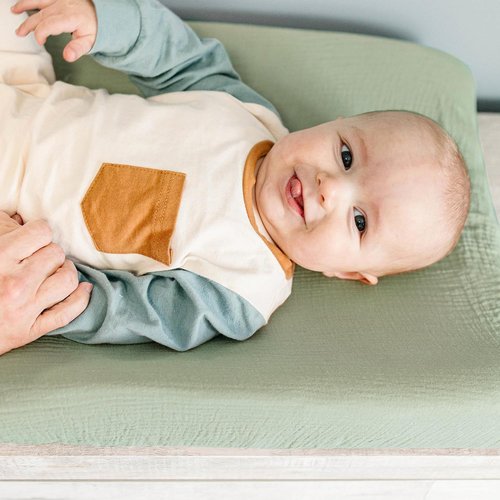 Konssy Muslin Changing Pad Covers - Ultra Soft & Breathable Cotton for Boys | 2 Pack in Woodland & Sage