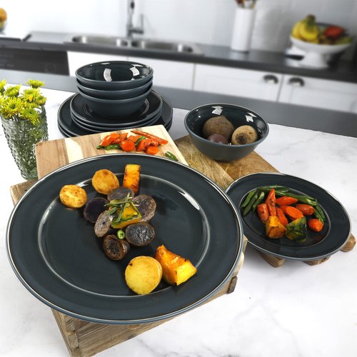 Martha Stewart Portillo 12 Piece Reactive Stoneware Dinnerware Set - Blue