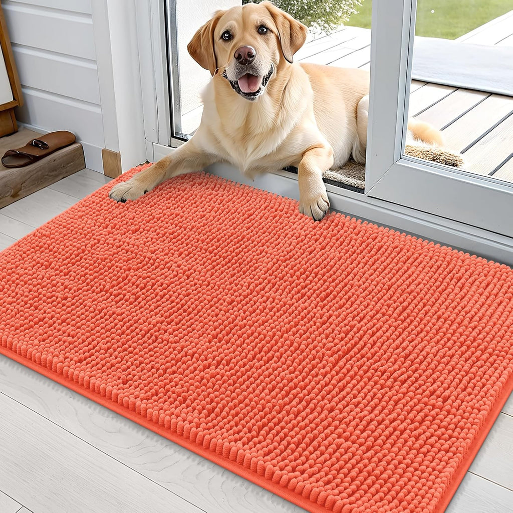 OLANLY Dog Door Mat - Absorbent Non-Slip Mud Mat for Indoor Use | 36x24 Coral, Quick Dry Chenille