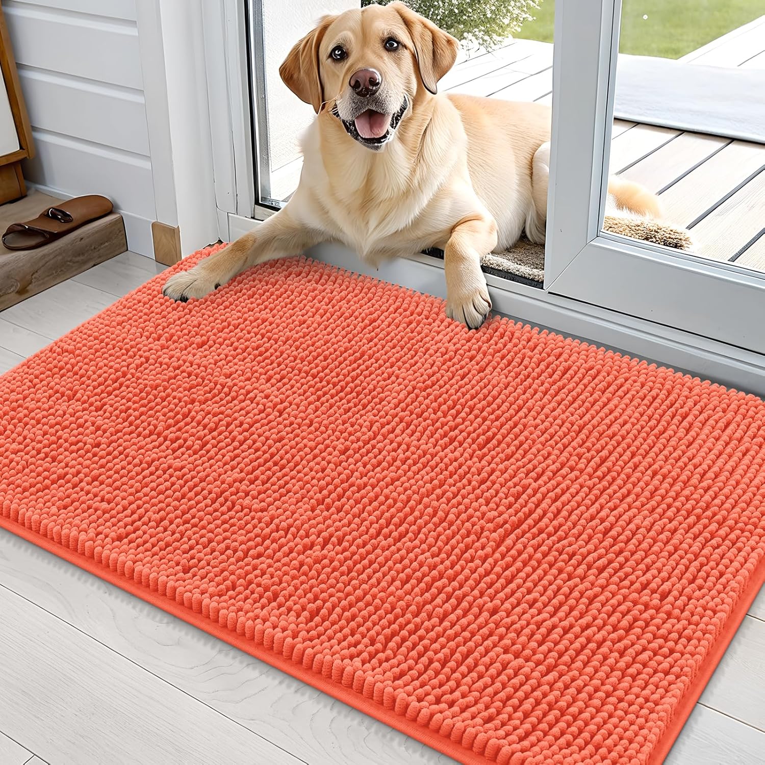 OLANLY Dog Door Mat - Absorbent Non-Slip Mud Mat for Indoor Use | 36x24 Coral, Quick Dry Chenille