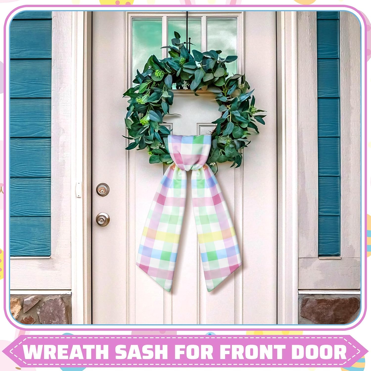 Skiennix Easter Wreath Sash - Spring Pastel Satin Decoration for Indoor/Outdoor Use | 56" L x 4.5" W
