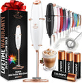 Zulay Kitchen Milk Frother Wand - Ultra Fast Handheld Electric Whisk for Coffee & Lattes - White & Rose Gold