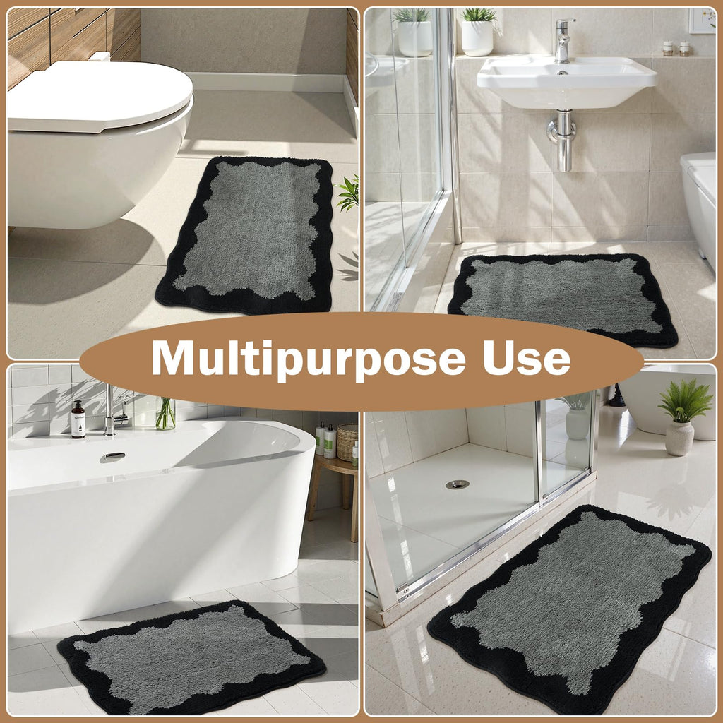Uphome Bathroom Runner Rug, 24x60 Large Gray Black Absorbent Bath Mat Non Slip Washable, Soft Scalloped Irregular Plush Microfiber Bath Runner for Floor, Bathtub, Sink