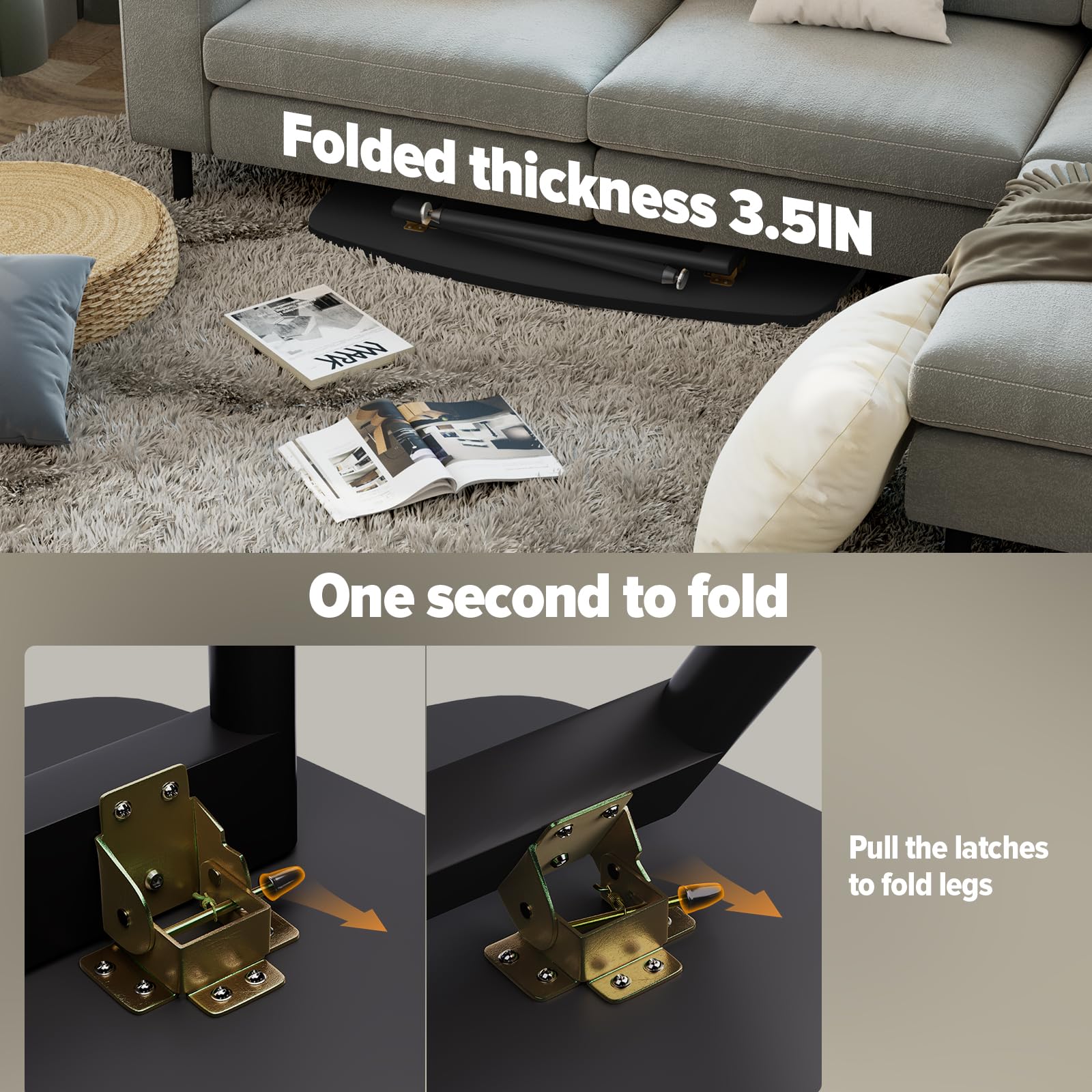 WOHOMO Folding Coffee Table White Small Coffee Tables for Living Room Portable Simple Modern Center Table for Small Spaces, No Assembly, 31.5 * 15.7 * 17.7IN, White Htp