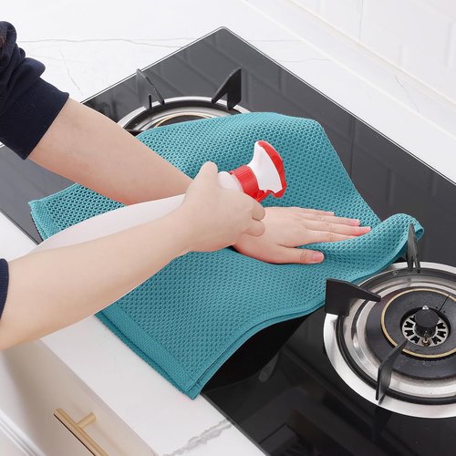 Homaxy 100% Cotton Waffle Weave Dish Towels - Ultra Soft & Absorbent | 13 x 28 Inches, 4-Pack, Lake Blue