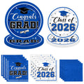 Graduation Party Plates and Napkins Blue Class of 2026 Grad Congrats Party Supplies Disposable Dessert Paper Plates Cocktail Napkins forGraduation Party Decorations,Serve 50