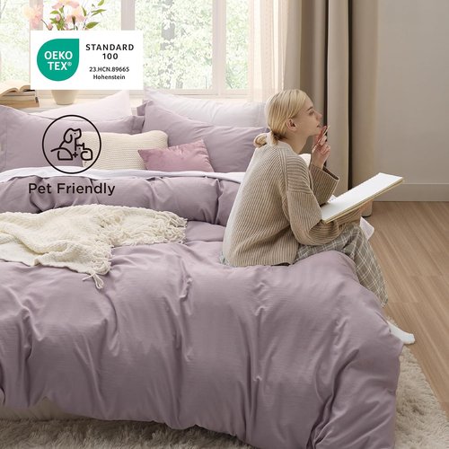 Bedsure King Size Duvet Cover Set - Dusty Purple, Extra Soft Prewashed Cotton-Like Bedding, 3 Pieces