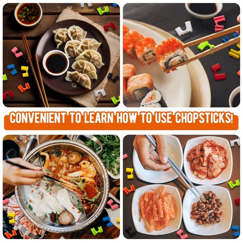 Suttmin 500 Pcs Reusable Chopsticks Helper Multicolor Plastic Practice Chopstick Trainer Hinges Connector Chinese Chop Stick Helper for Adult Learner Beginner