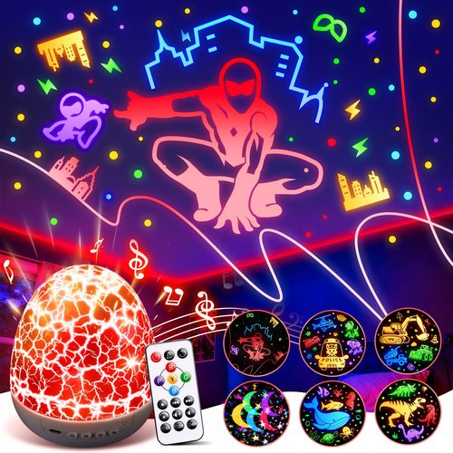 PIKOY Spider Boys Toys Age 4-6, 6 Films(Spider/Paw Dog/Construction Toy)+31 Colors Spider Night Light,15 Sounds 3 Year Old Boy Gift, Remote+Timer+Brightness 4 Year Old Boy Birthday Gift