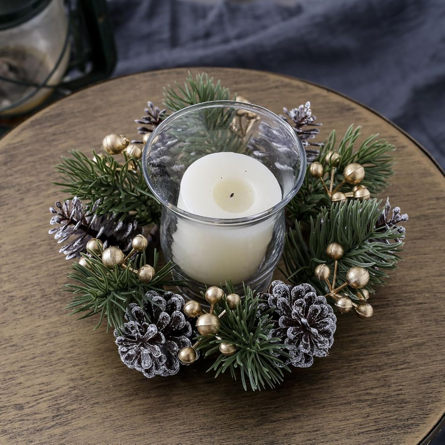 Regine Switzerland Christmas Candle Rings - Elegant Gold Berries & Pinecones | 2-Piece Winter Decor Set