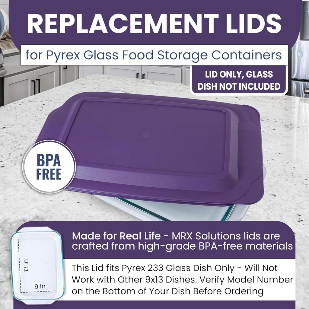 Pyrex Replacement Lid - Fits 9x13 Glass Casserole Baking Dish with Tab Handles | 3-Quart Model 233-PC (Purple)
