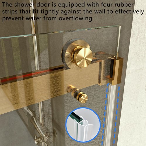 Frameless Bathtub Shower Door - 3/8" Clear Tempered Glass | Double Sliding, Brushed Gold Finish, 56"-60" Wide