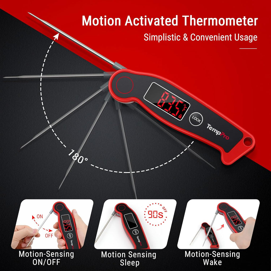 TempPro TP19 Waterproof Digital Meat Thermometer - Instant Read with Backlit Display for Grilling & Cooking