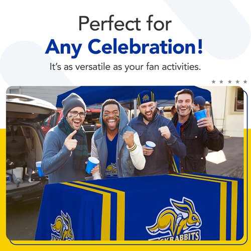 South Dakota State Jackrabbits College Sports Printed Table Throw - NCAA Licensed - Polyester - School Tablecloth (Blue, Gold) (6' Draped)