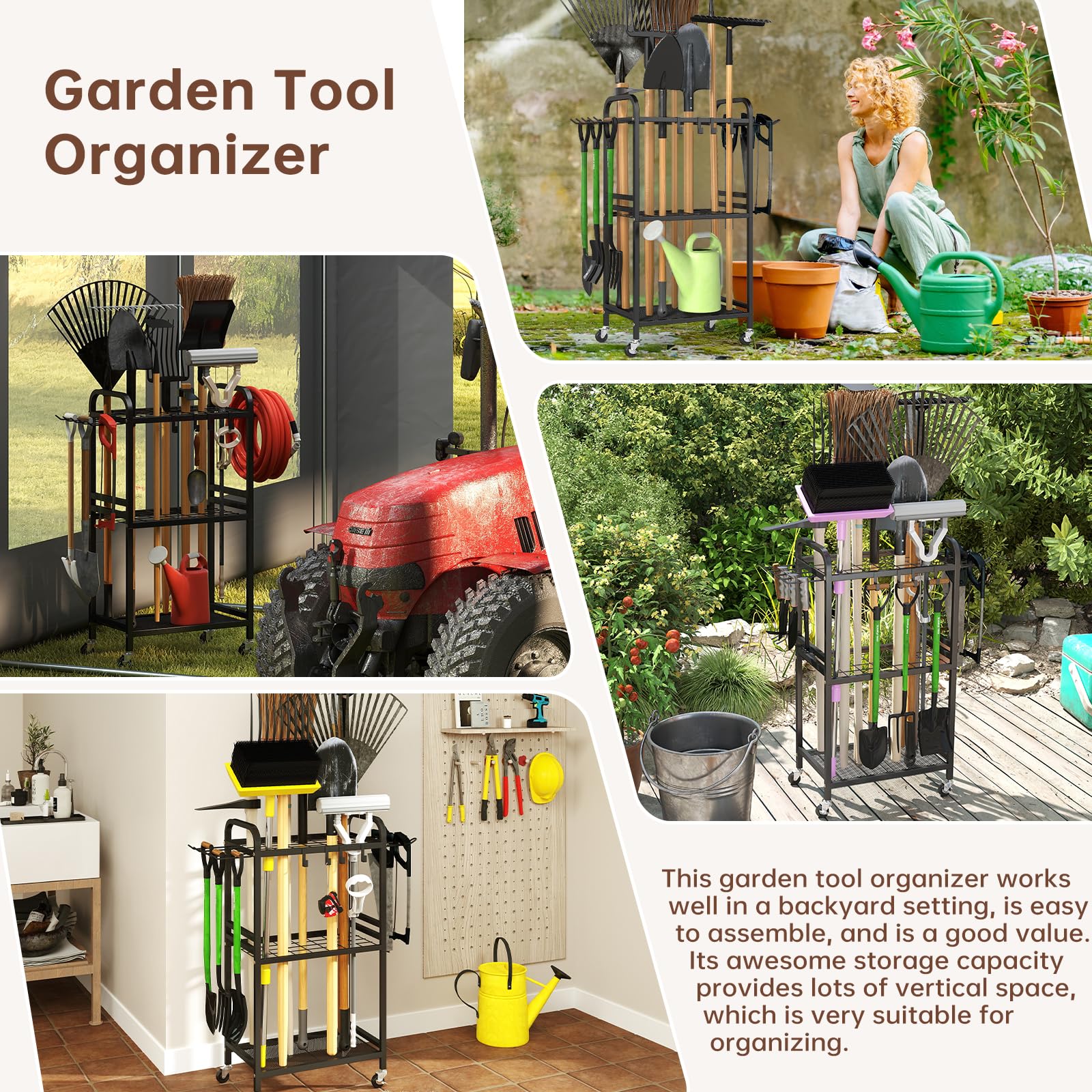 Hadulcet Garden Tool Organizer, Rustic Brown