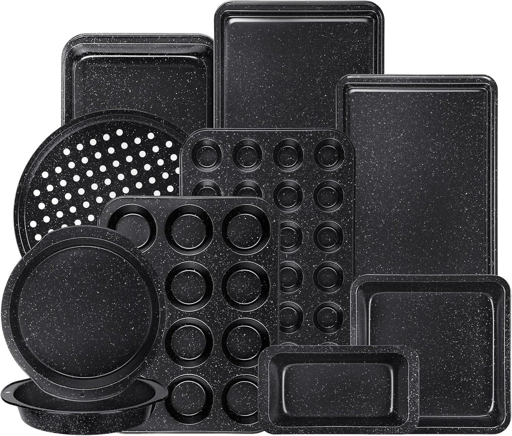 Terlulu 10-Piece Nonstick Baking Pans Set - Versatile Bakeware for Oven Cooking | Carbon Steel, Black