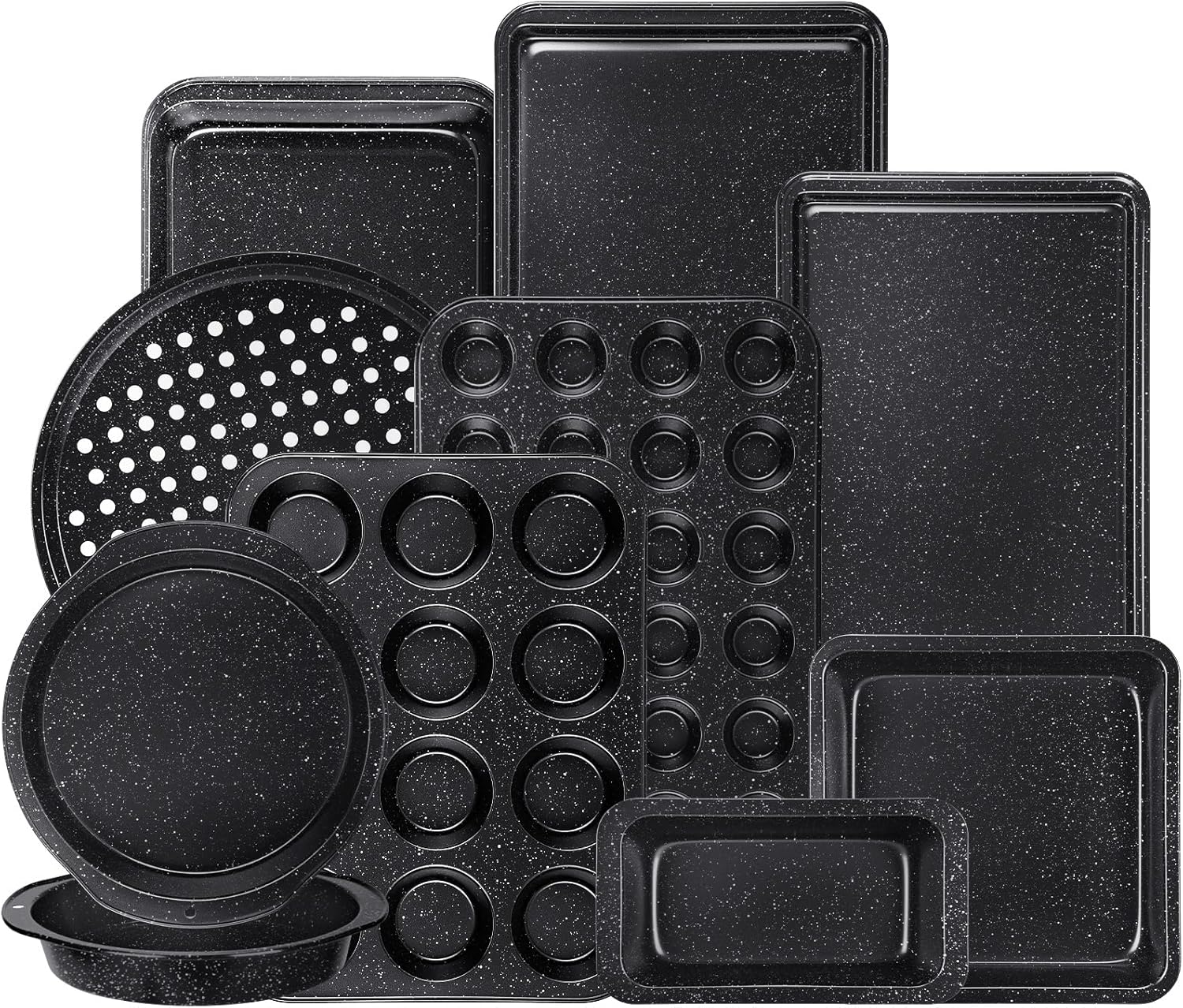 Terlulu 10-Piece Nonstick Baking Pans Set - Versatile Bakeware for Oven Cooking | Carbon Steel, Black