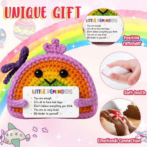 Valentines & Galentines Day Rainbow Crochet "You Are Enough" Little Reminder - Positive Appreciation & Emotional Motivational Support Gift for Women Her Friend Teen Birthday Easter Basket Stuffers
