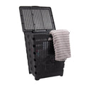 Mind Reader 61L Foldable Laundry Hamper, Clothes Basket, Lid, Wicker Design, Plastic, 18"L x 14.5"W x 21.25"H, Black