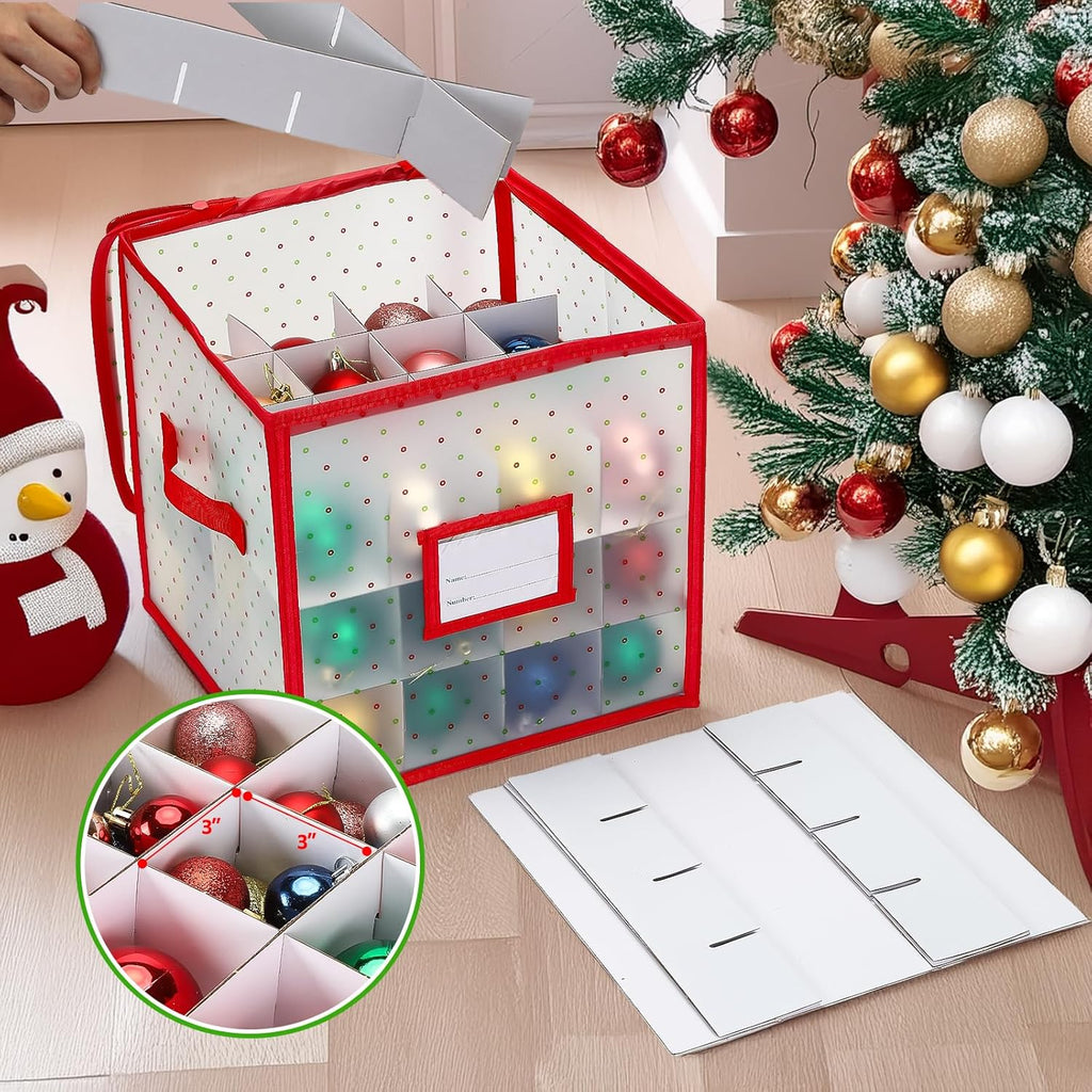 Christmas Tree Ball Organizer - Hard Plastic Ornament Storage Box for Up to 64 Ornaments